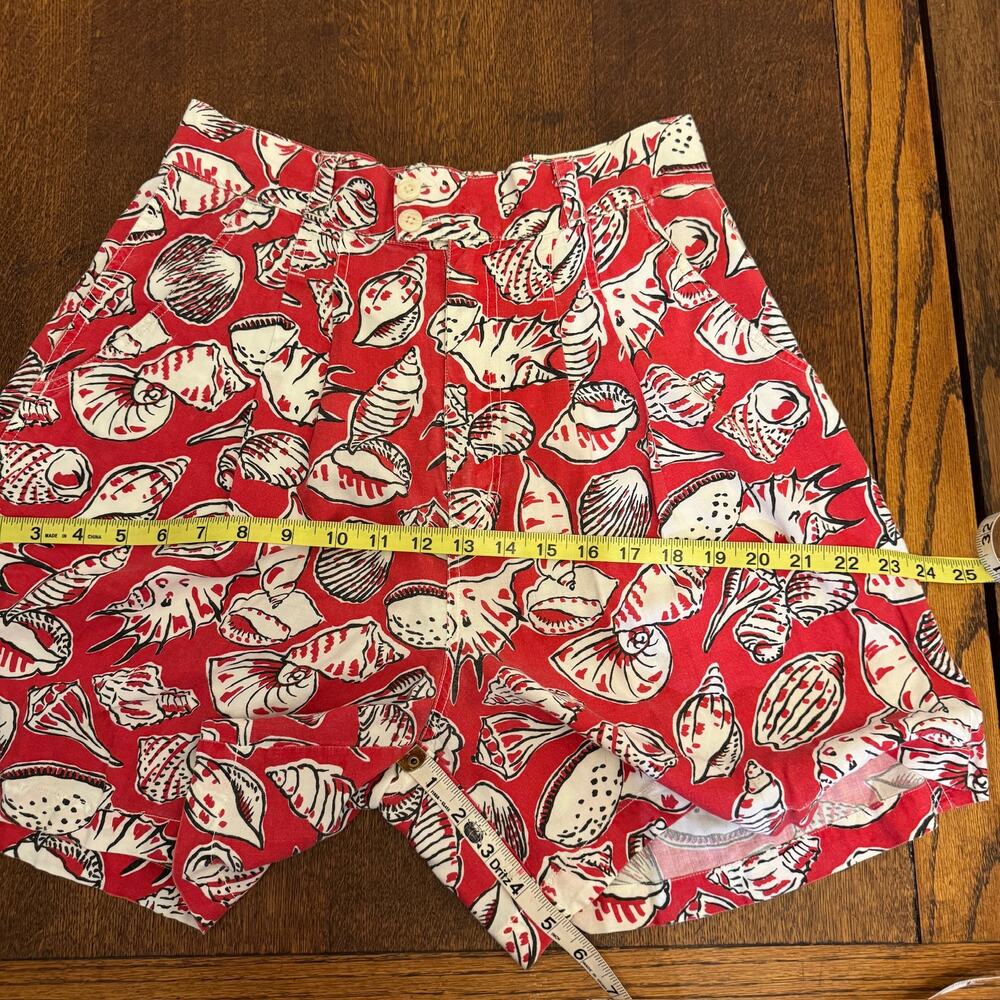 Vintage Royal Robbins Red White Seashell High Waist Pleated Cotton Shorts Sz 6 - Picture 14 of 14